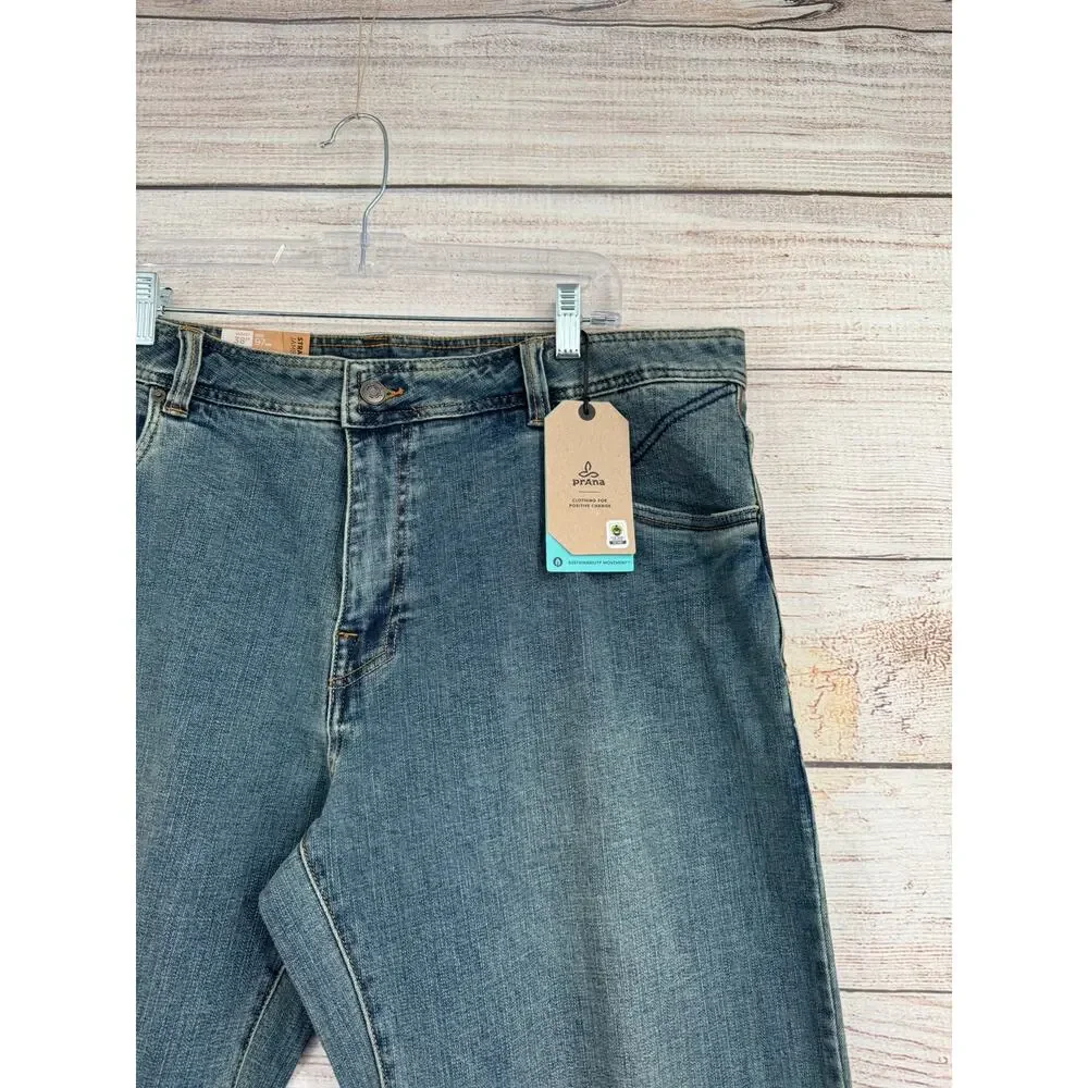 prAna Axiom Straight Leg Jeans‎ Mens 38x32 Blue Medium Wash Denim NEW